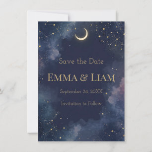 Mörk Celestial Save the Date Halvmåne
