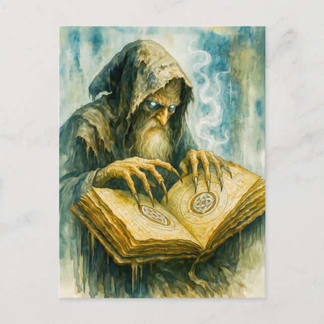 Mörk Celtic druid med spellbook och klo Helg Vykort (Framsida)