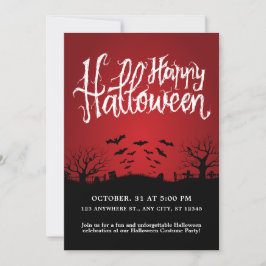 Mörk Cemetery Fladdermus Black och Red Halloween f Inbjudningar