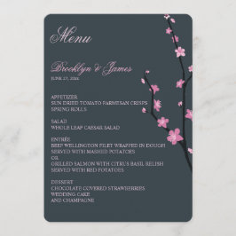 Mörk Cherry Blommar Bröllop Menu Meny