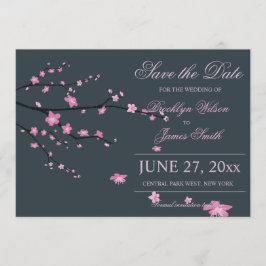 Mörk Cherry Blommar Bröllop spara datum Cards Datumet