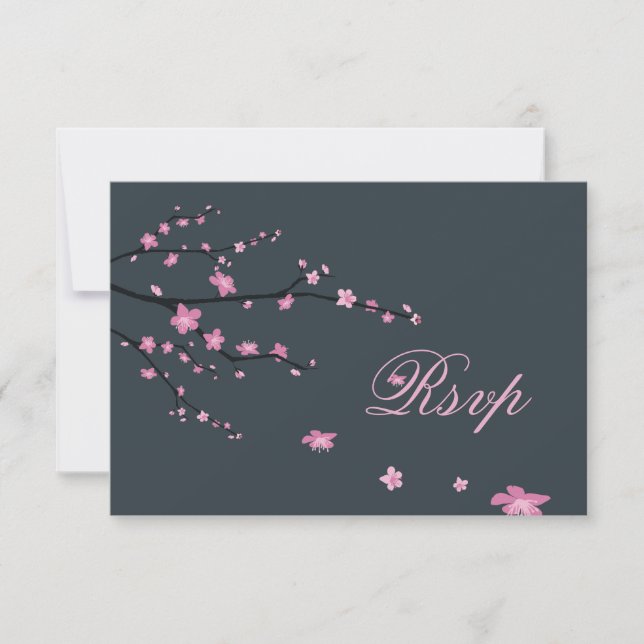 Mörk Cherry Blommar OSA kort för Bröllop (Framsida)