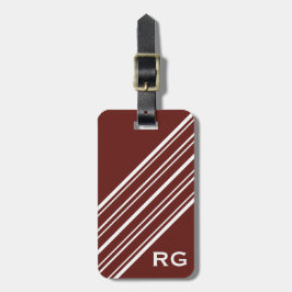 Mörk Cherrywood Red and White Streck Monogram Bagagebricka