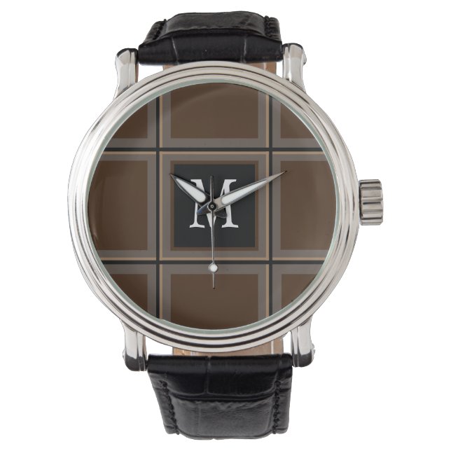 Mörk Chocolate Brown Anpassningsbar Single Initial Armbandsur (Framsida)