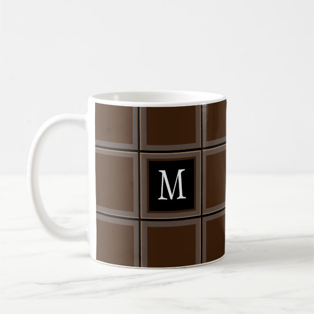 Mörk Chocolate Brown Anpassningsbar Single Initial Kaffemugg (Vänster)