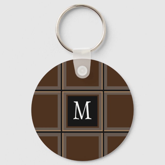 Mörk Chocolate Brown Anpassningsbar Single Initial Nyckelring (Framsida)