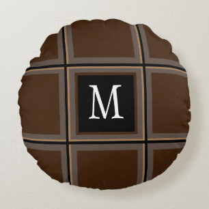 Mörk Chocolate Brown Anpassningsbar Single Initial Rund Kudde