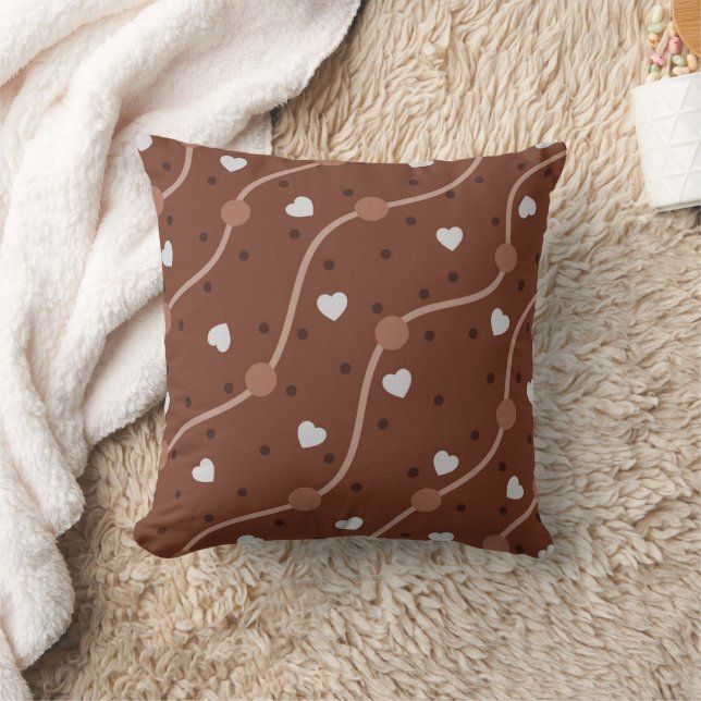 Mörk Chocolate Heart Specklad Mönster Kudde (Filt)