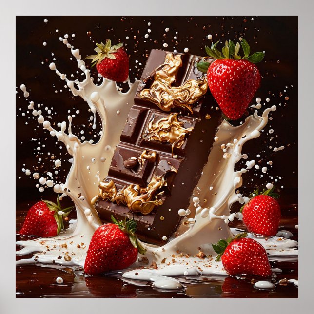 🍓 Mörk Choklad Jordgubb Kök Vägg Present Poster (Framsidan)