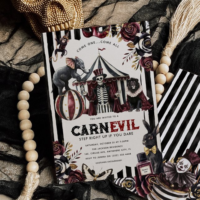 Mörk Cirkus CARN-EVIL Halloweenfest Inbjudningar (Skapare uppladdad)