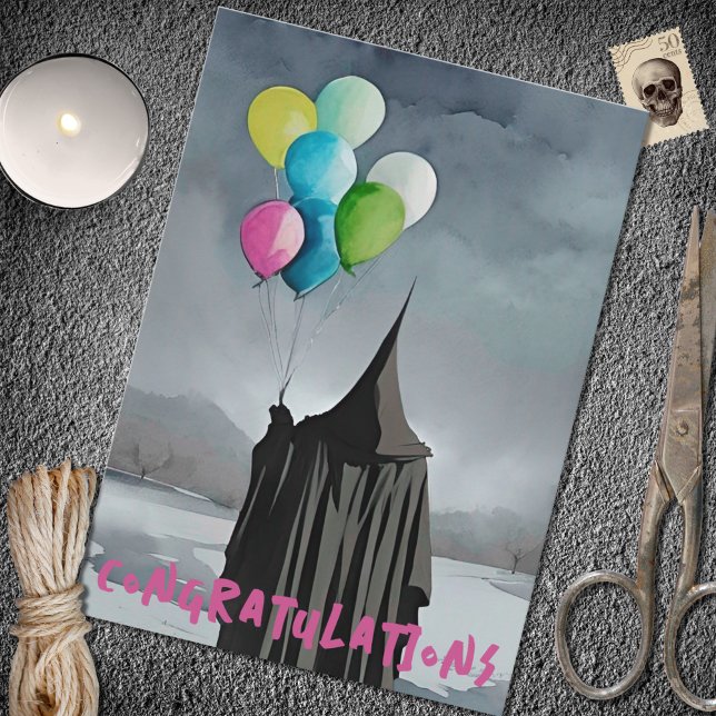 Mörk Clouds & Balloons Gothic Birthday Kort (Skapare uppladdad)