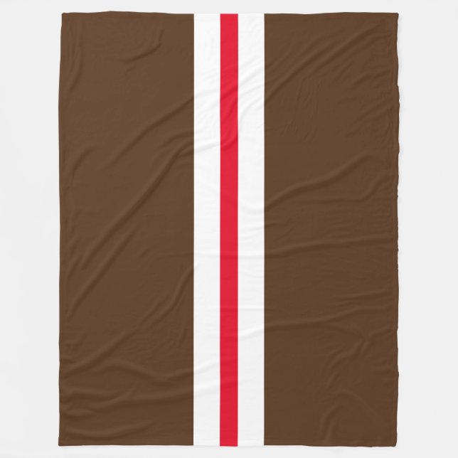 Mörk Cocoa Brown Bright Red White Center Rand Fleecefilt (Framsidan)