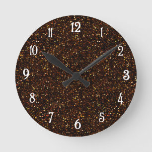 Mörk Copper Bronze Orange Glitter Rund Klocka