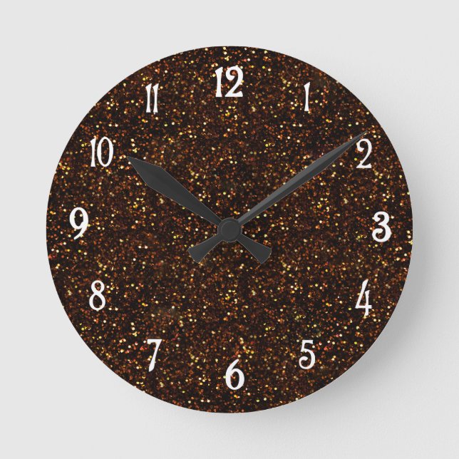 Mörk Copper Bronze Orange Glitter Rund Klocka (Framsida)