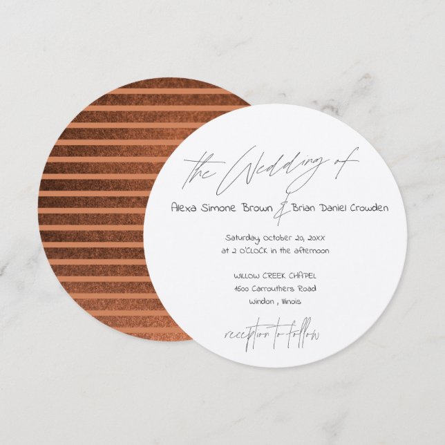 Mörk Copper Rand med modern typografi-cirkel Inbjudningar (Fram/baksida)