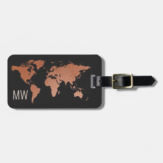Mörk Copper World Map Travel Professionell Bagagebricka (Horisontell Framsida)