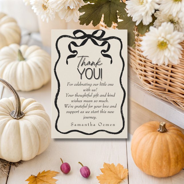 Mörk Coquette Black bow Tack Baby Shower Card (Dark Coquette black bow Thank You Baby Shower)