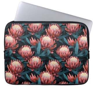 Mörk Coral Bold Protea-Blommigt Laptop Fodral