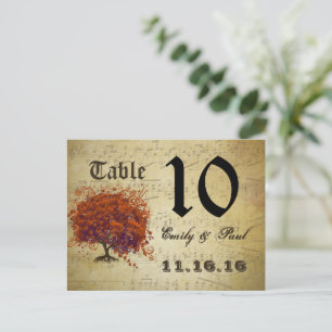 Mörk Coral Heart Löv Träd Bordsnummer Card