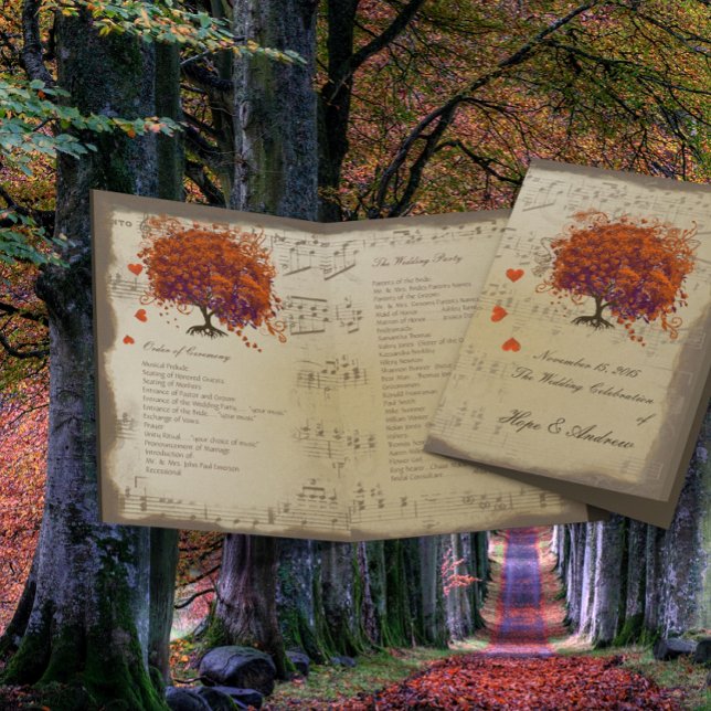 Mörk Coral Heart Löv Träd Bröllopsprogram (Skapare uppladdad)