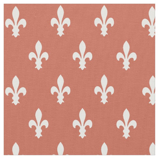 Mörk Coral Victorian Fleur de Lys Fabric Tyg (Närbild)