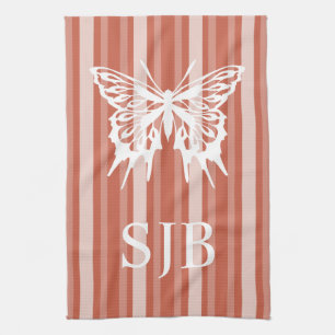 Mörk Coral Victorian Rand w/ Butterfly Monogram Kökshandduk