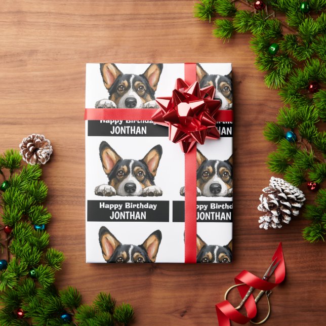 Mörk Corgi födelsedag färglös söt Presentpapper (Julgåva)