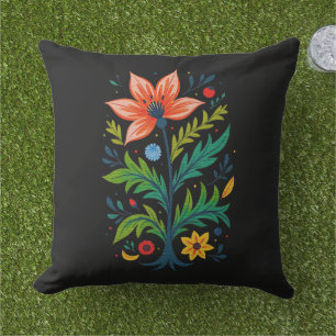 Mörk Cottagecore Folklig Konst Blommig Träd Botani Kudde