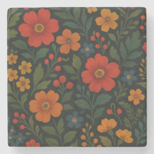 Mörk Cottagecore Rustic Vintage Blommigt Stenunderlägg