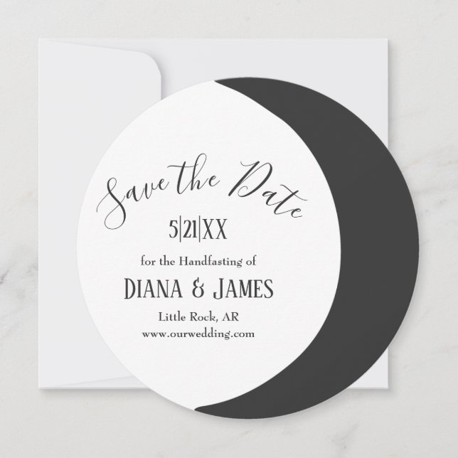 Mörk Crescent Måne Wicca Handfastfastsätt Spara da Datumet (Framsida)