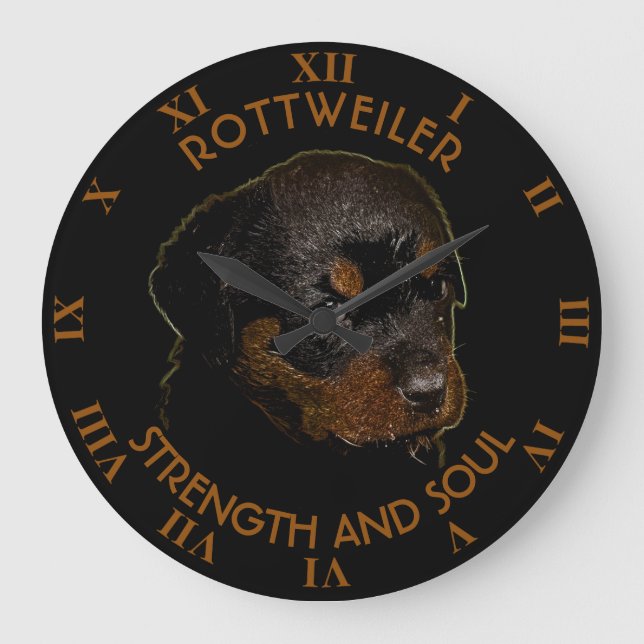 Mörk Cute Rottweiler Puppy Hund Stor Klocka (Framsida)