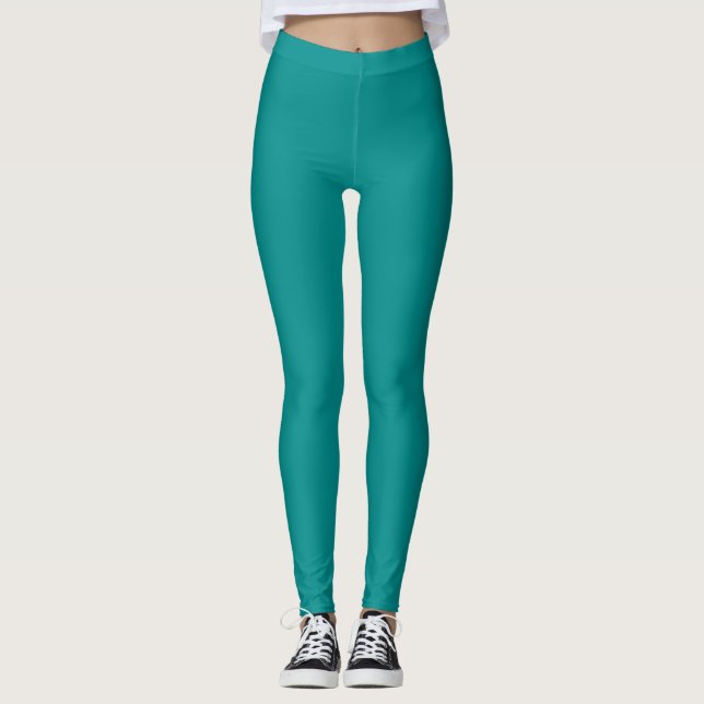 Mörk Cyan Färg Enhetlig Enkel Leggings (Framsida)