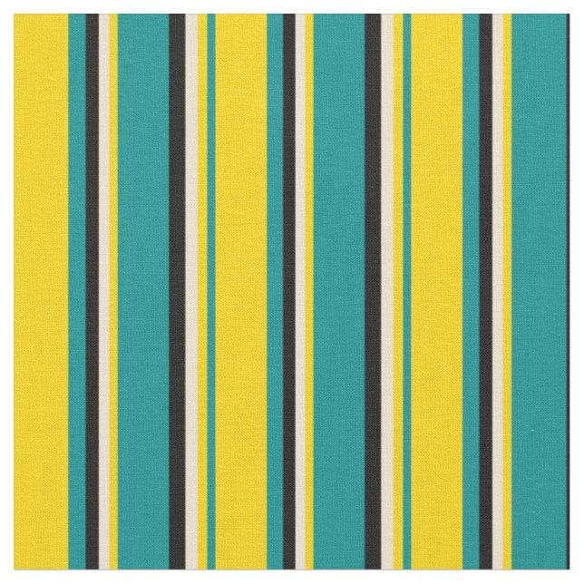 Mörk Cyan, Gult, Beige och Black Mönster Tyg (Närbild)