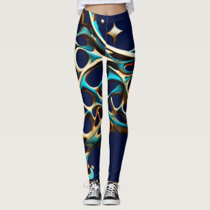 Mörk Cyan och Guld Arabesque Leggings