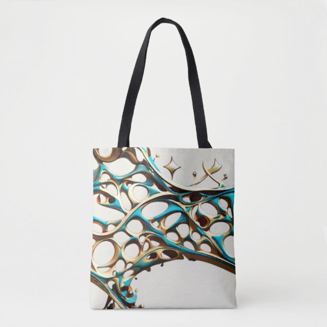 Mörk Cyan och Guld Arabesque Tote Bag Tygkasse (Framsida)