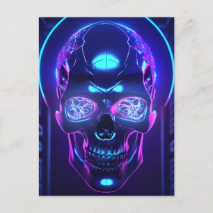 Mörk Cyber Neon Obsidian Skull Vykort
