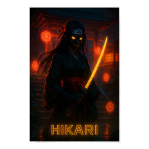 Mörk Cyberpunk Anime Girl med Glowing Katana