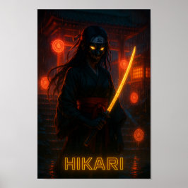 Mörk Cyberpunk Anime Girl med Glowing Katana Poster