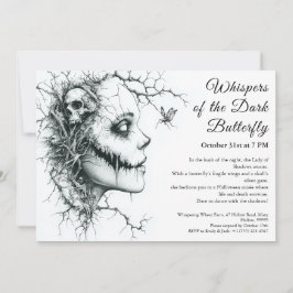 Mörk Dam Halloween-inbjudan - Butterfly & Skull Inbjudningar
