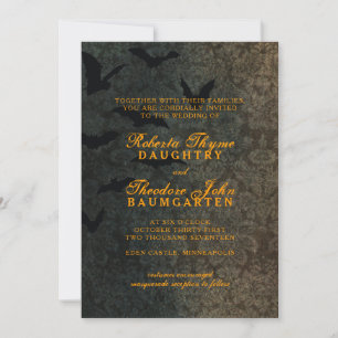 Mörk Damask Halloween-bröllopsinbjudan Inbjudningar