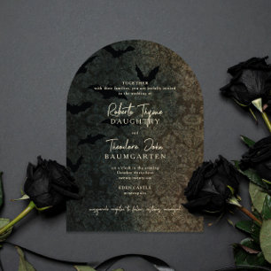 Mörk Damask Romantik Halloween bröllopsinbjudan Inbjudningar