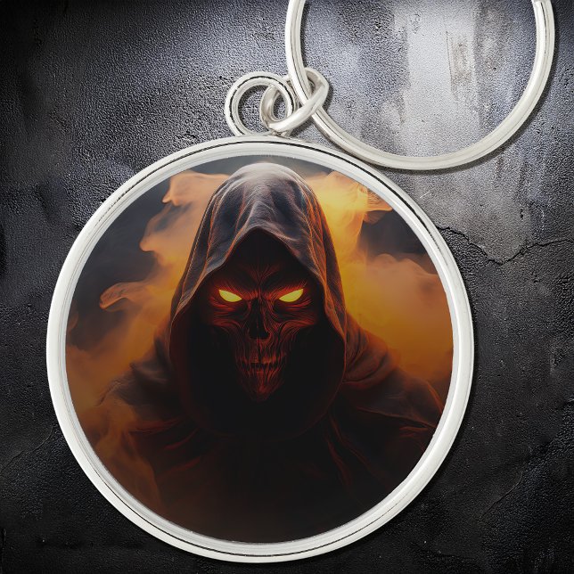 Mörk demon med orange rökhalloween Keychain Rund Silverfärgad Nyckelring (Skapare uppladdad)