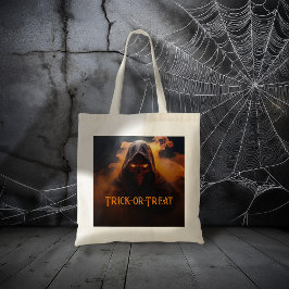 Mörk demon med orange rökhalloween tygkasse