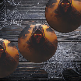 Mörk demon med orange rökhalloween underlägg papper rund