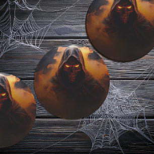 Mörk demon med orange rökhalloween underlägg papper rund