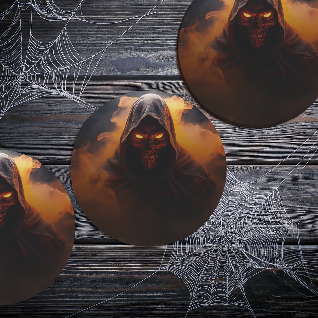 Mörk demon med orange rökhalloween underlägg papper rund (Skapare uppladdad)