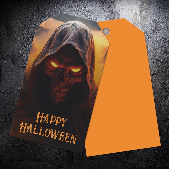 Mörk demon med orange rökliknande halloween presentetikett (Skapare uppladdad)