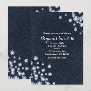 Mörk Denim & Diamonds födelsedagsfestinbjudan Inbjudningar