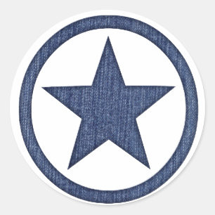 Mörk Denim Fabric Western Star Badge Stickers Runt Klistermärke