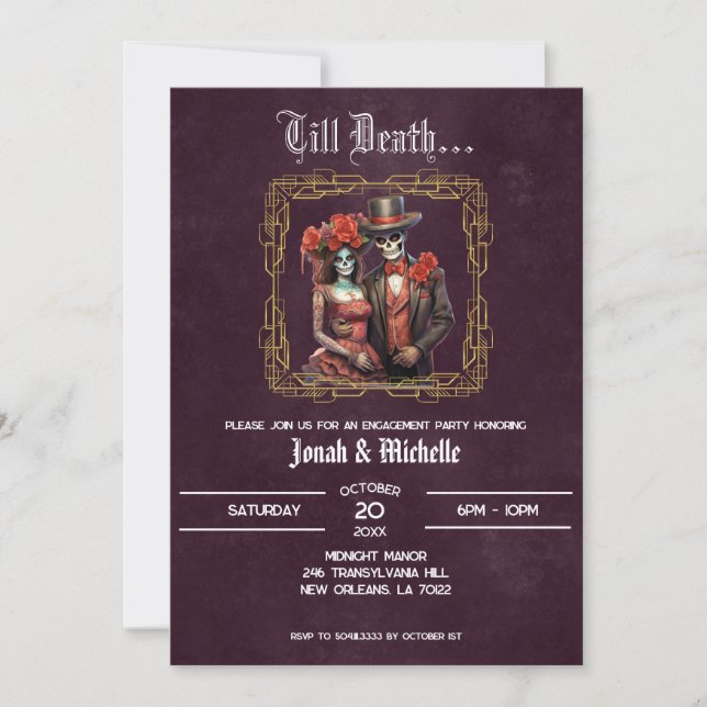 Mörk Dia De Los Muertos Förlovningsfest Inbjudningar (Framsida)